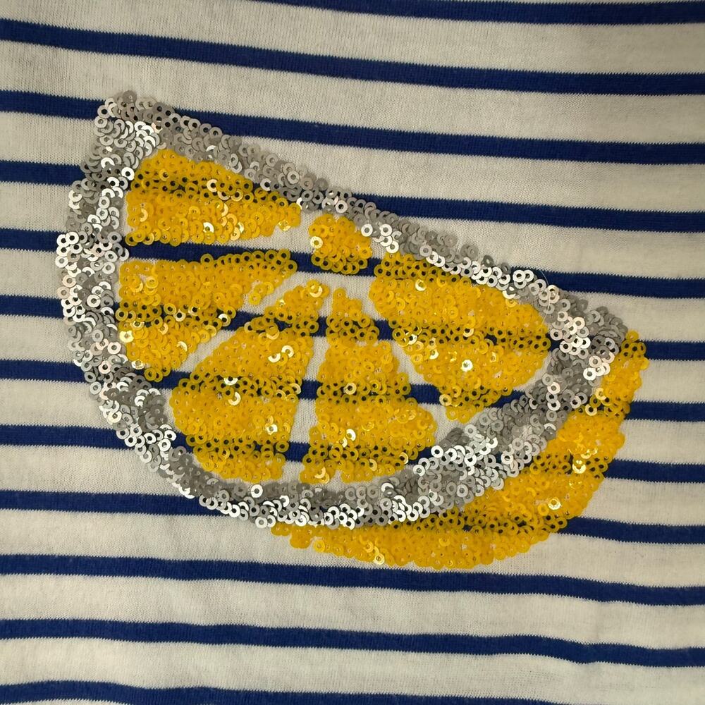 Talbots Sequin Lemon Slice Striped T-Shirt Womens M Blue White Short Sleeve Pima - Picture 3 of 5